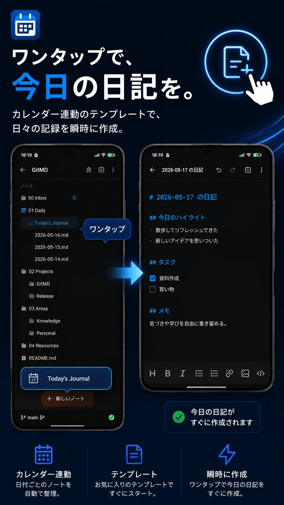 ジャーナルモード（今日の日誌）